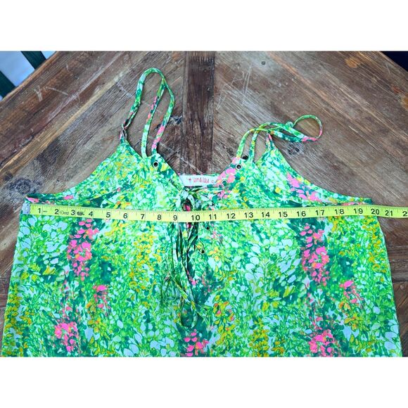 Izzy and Lola Green Pink Flora Tank Top Drawstring Adjustable straps Size L - Picture 7 of 9